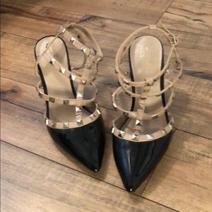 Nude and Black Studded Heels
